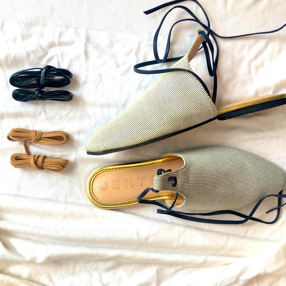 BNIB JENTS sandal in Tahiti Denim. Women’s size 7. Incl. 3 vegan leather straps